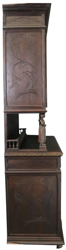 Antique Brittany Buffet French 1900 Chestnut Carved Figures Ship Wheels 5-Door