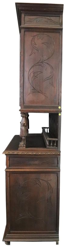 Antique Brittany Buffet French 1900 Chestnut Carved Figures Ship Wheels 5-Door