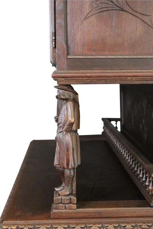 Antique Brittany Buffet French 1900 Chestnut Carved Figures Ship Wheels 5-Door