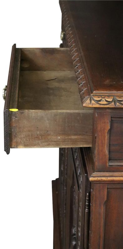 Antique Brittany Buffet French 1900 Chestnut Carved Figures Ship Wheels 5-Door