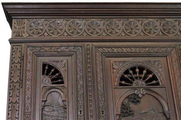Antique Brittany Buffet French 1900 Chestnut Carved Figures Ship Wheels 5-Door