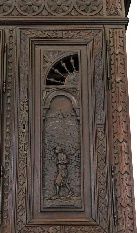 Antique Brittany Buffet French 1900 Chestnut Carved Figures Ship Wheels 5-Door