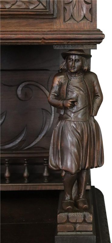 Antique Brittany Buffet French 1900 Chestnut Carved Figures Ship Wheels 5-Door