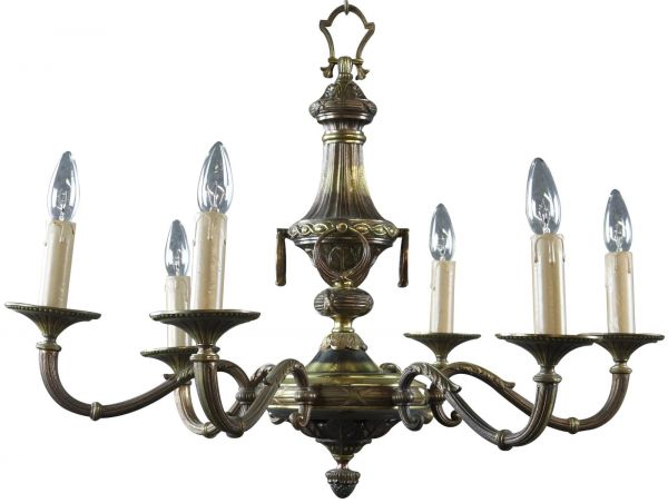 Chandelier 1950 Vintage French Metal 6-Light Traditional Empire Style Decorative