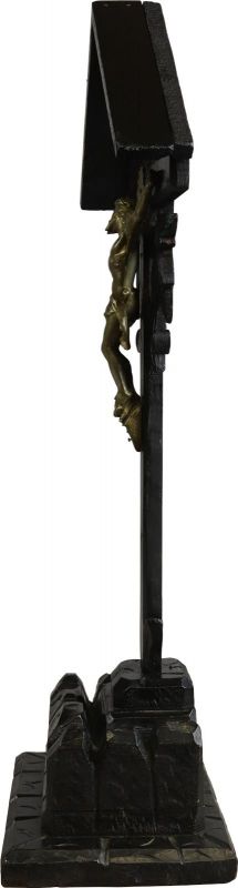 Antique Crucifix Religious Carved Oak Leaves Large Black Wood Metal
