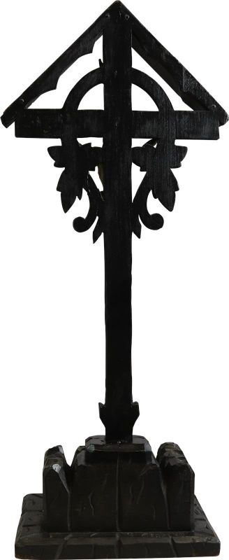 Antique Crucifix Religious Carved Oak Leaves Large Black Wood Metal