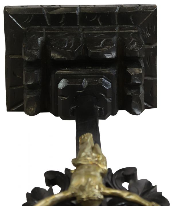 Antique Crucifix Religious Carved Oak Leaves Large Black Wood Metal