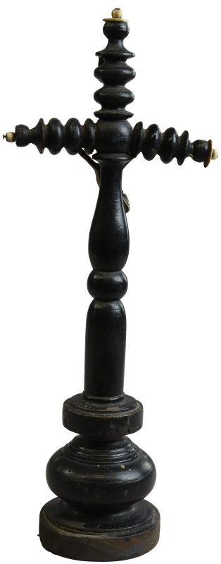Crucifix Religious Skull Crossbones Jesus Black Wood Silver Metal Standing Cross