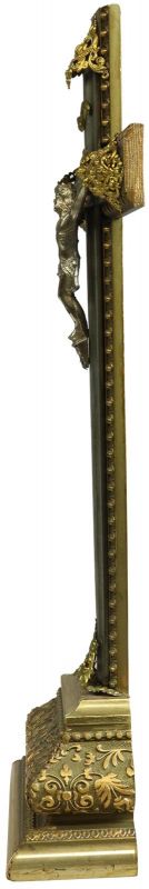 Antique Crucifix Cross Religious Rococo Styling Jesus Gold Black Metal Brass