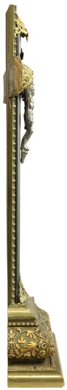 Antique Crucifix Cross Religious Rococo Styling Jesus Gold Black Metal Brass