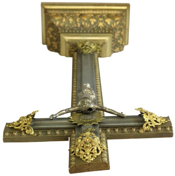 Antique Crucifix Cross Religious Rococo Styling Jesus Gold Black Metal Brass