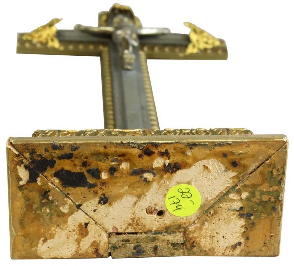 Antique Crucifix Cross Religious Rococo Styling Jesus Gold Black Metal Brass