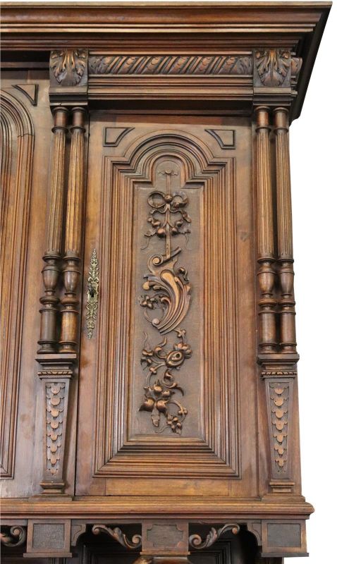 Buffet Renaissance Antique French Carved Joker Jester Figures Walnut 5-Door