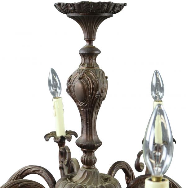 Chandelier French 1950 Vintage 8-Arms 8-Lights Dark Metal Traditional Romantic