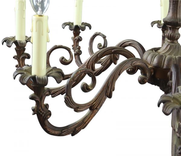 Chandelier French 1950 Vintage 8-Arms 8-Lights Dark Metal Traditional Romantic