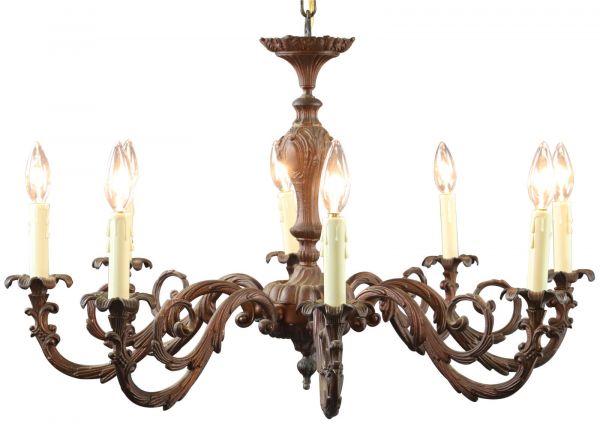 Chandelier French 1950 Vintage 8-Arms 8-Lights Dark Metal Traditional Romantic