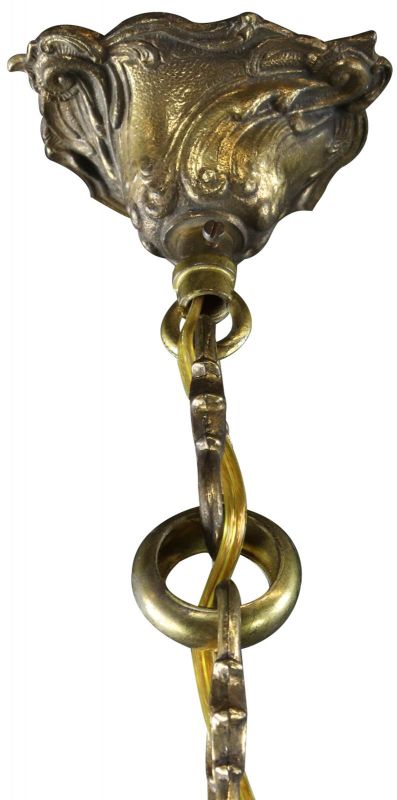 Vintage Chandelier Rococo French 9-Light 6-Arm Antique Brass Metal 1950