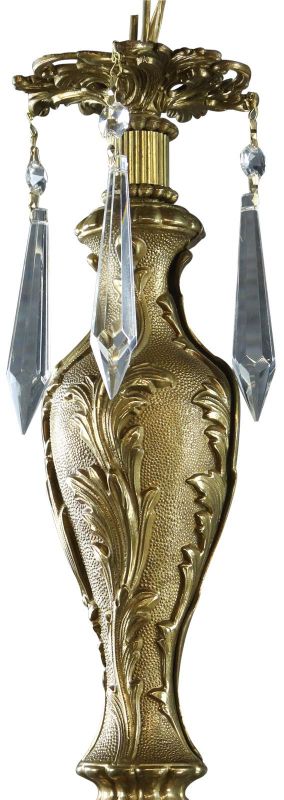 Chandelier French 1950 Vintage 5-Arms 5-Lights Gilded Metal Glass Pendants