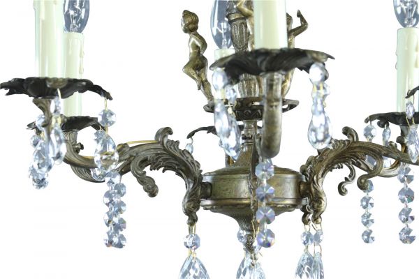 Chandelier Ceramic Floral Metal Vintage French 1950 6-Arm 6-Light Very Pretty