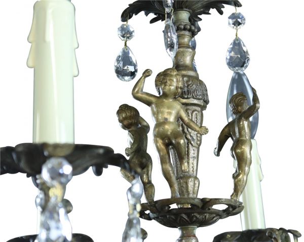 Chandelier Ceramic Floral Metal Vintage French 1950 6-Arm 6-Light Very Pretty