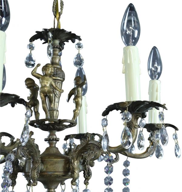 Chandelier Ceramic Floral Metal Vintage French 1950 6-Arm 6-Light Very Pretty