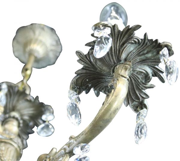 Chandelier Ceramic Floral Metal Vintage French 1950 6-Arm 6-Light Very Pretty