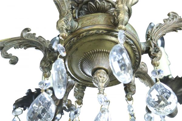 Chandelier Ceramic Floral Metal Vintage French 1950 6-Arm 6-Light Very Pretty