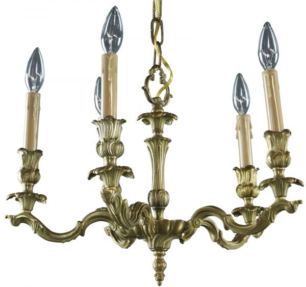 Vintage Chandelier Rococo 5-Arm 8-Light Brass Metal Bronze 25W