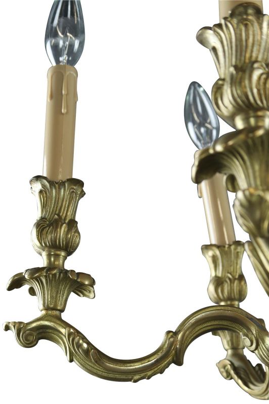 Vintage Chandelier Rococo 5-Arm 8-Light Brass Metal Bronze 25W