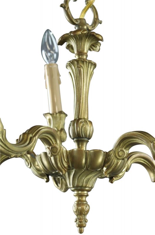 Vintage Chandelier Rococo 5-Arm 8-Light Brass Metal Bronze 25W