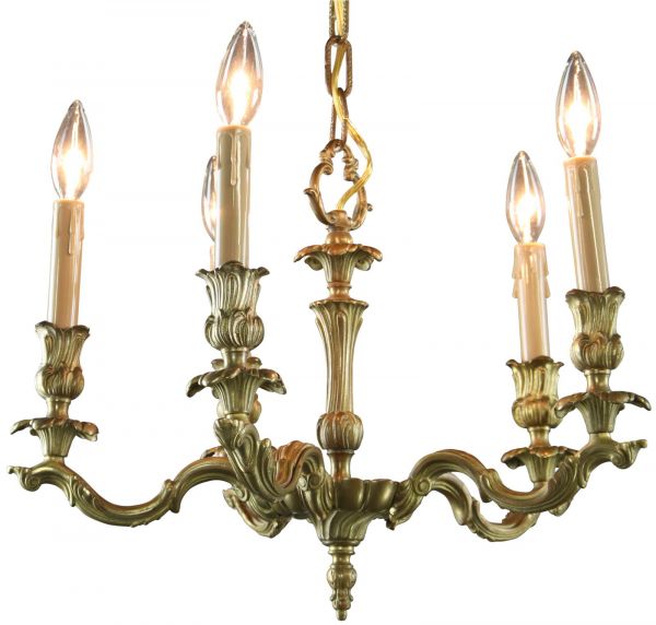 Vintage Chandelier Rococo 5-Arm 8-Light Brass Metal Bronze 25W
