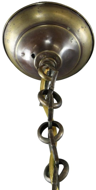 Vintage Chandelier White Glass Shades 5-Light 5-Arm Antique Brass Metal