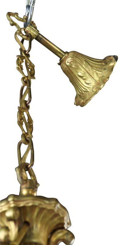 Vintage Chandelier Rococo 6-Light 6-Arm Brass Metal Bronze 25W