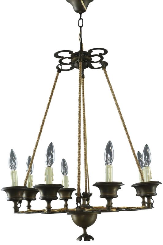 Antique Chandelier Gothic French 8-Light 8-Arm Brass Metal Impressive