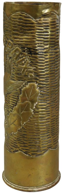 Antique Shell Case Vase Trench Art Militaria Dove In Flight Vive La Paix 1919