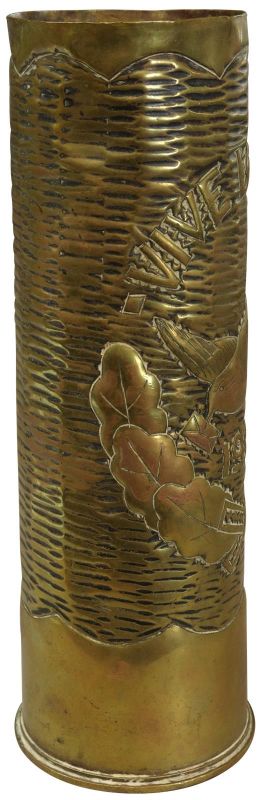 Antique Shell Case Vase Trench Art Militaria Dove In Flight Vive La Paix 1919