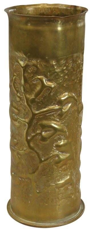 Antique Shell Case Vase Trench Art Militaria Flowers Floral Brass H