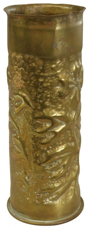 Antique Shell Case Vase Trench Art Militaria Flowers Floral Brass H