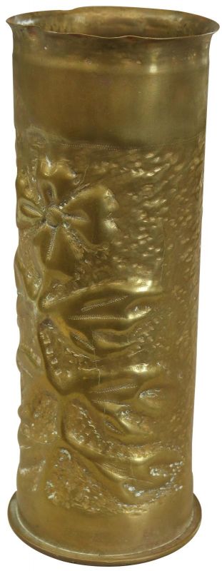 Antique Shell Case Vase Trench Art Militaria Flowers Floral Brass H