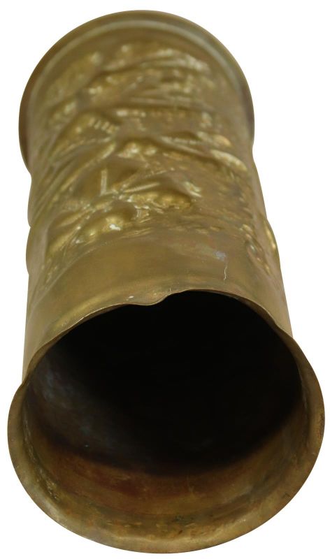 Antique Shell Case Vase Trench Art Militaria Flowers Floral Brass H
