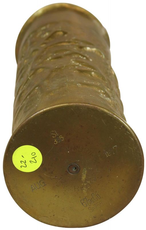 Antique Shell Case Vase Trench Art Militaria Flowers Floral Brass H