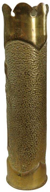 Antique Shell Case Vase Trench Art Militaria Ivy Leaf Verdun 1918 Brass