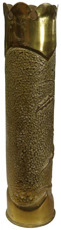 Antique Shell Case Vase Trench Art Militaria Ivy Leaf Verdun 1918 Brass