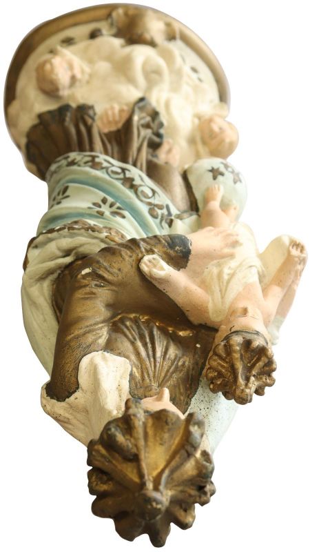 Antique Sculpture Religious Madonna Our Lady of Victory Sky Blue Cream