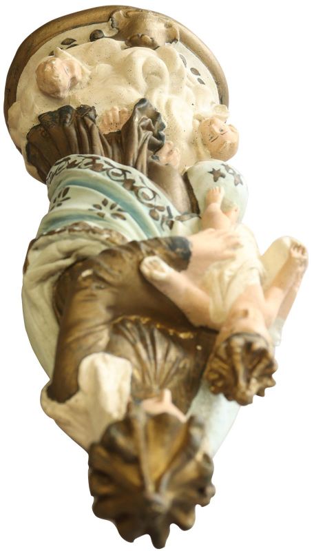 Antique Sculpture Religious Madonna Our Lady of Victory Sky Blue Cream