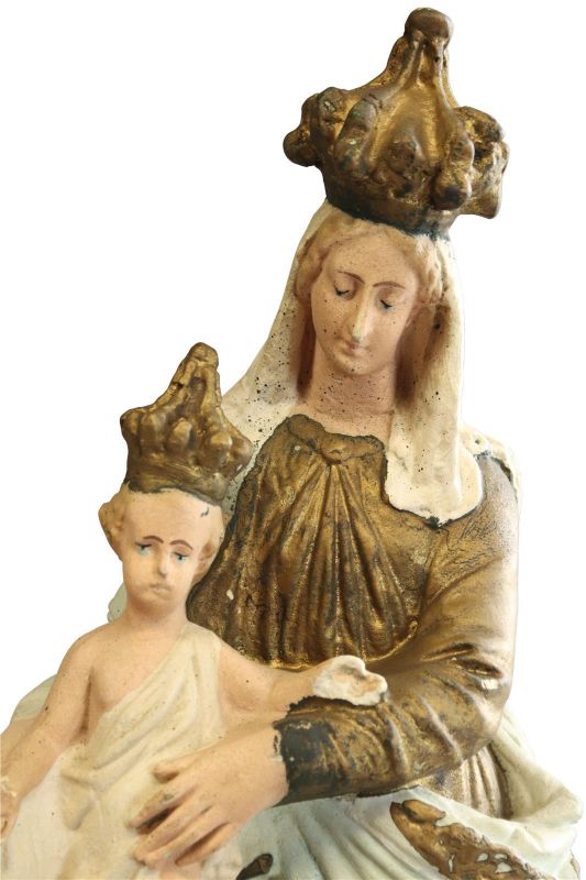 Antique Sculpture Religious Madonna Our Lady of Victory Sky Blue Cream