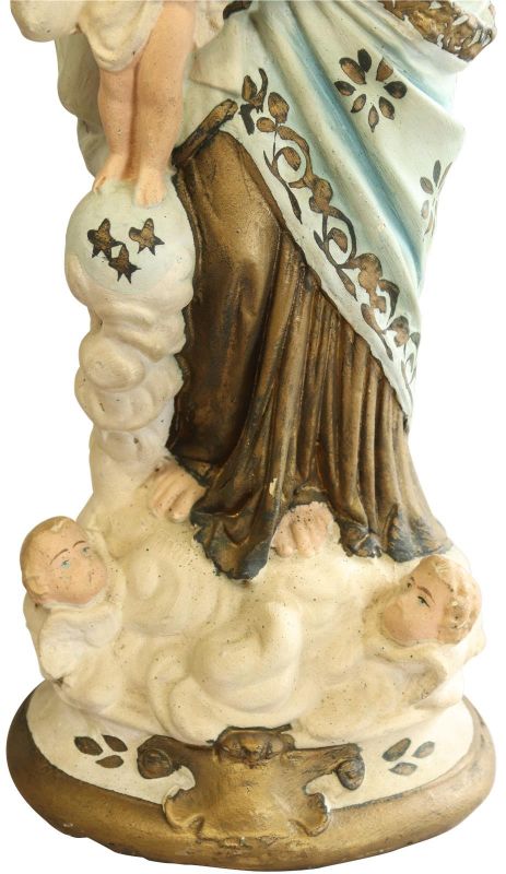 Antique Sculpture Religious Madonna Our Lady of Victory Sky Blue Cream