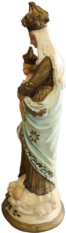 Antique Sculpture Religious Madonna Our Lady of Victory Sky Blue Cream