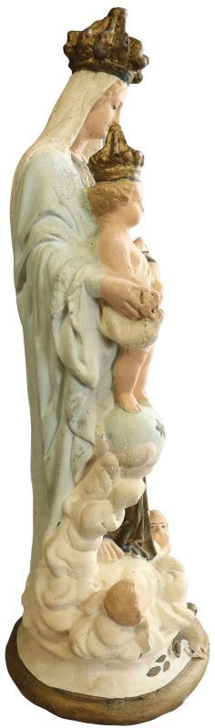 Antique Sculpture Religious Madonna Our Lady of Victory Sky Blue Cream