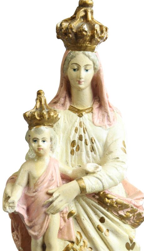 Statue Religious Madonna Our Lady of Victory French Chalkware Antique Sculpture